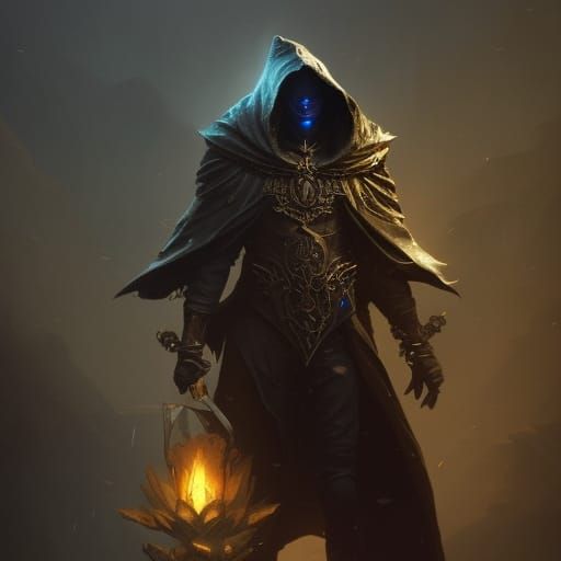 Dark Shadow Mage with Golden Mask in Fantasy Art
