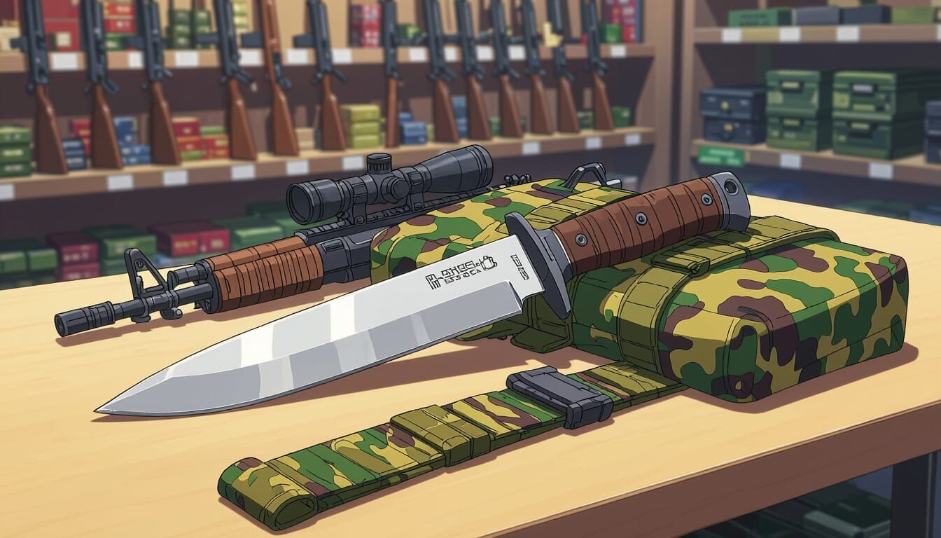 Tactical Knife Display in 2.5D Anime Style