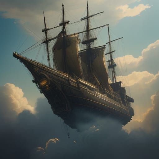 Majestic Steampunk Airship Soars Through Golden Skies