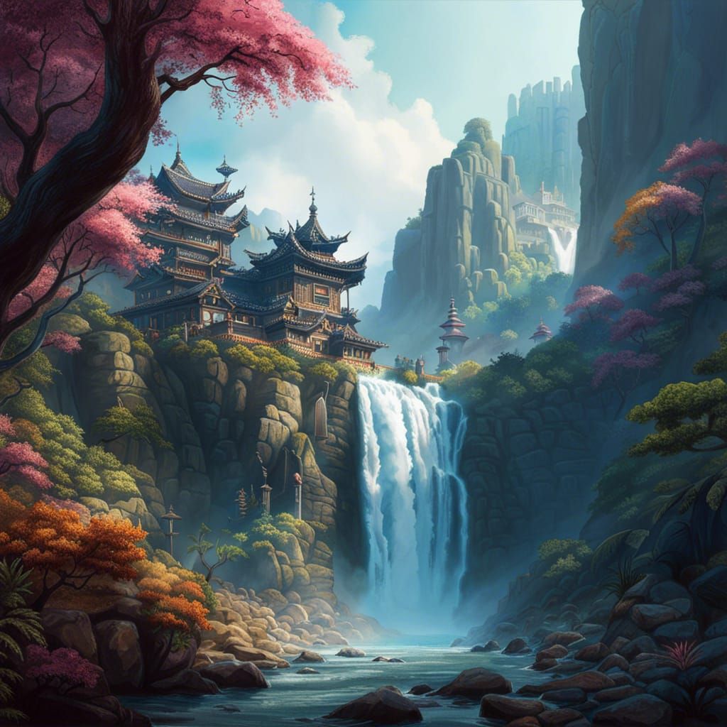 Paradise Waterfall: Hyperdetailed Digital Matte Painting