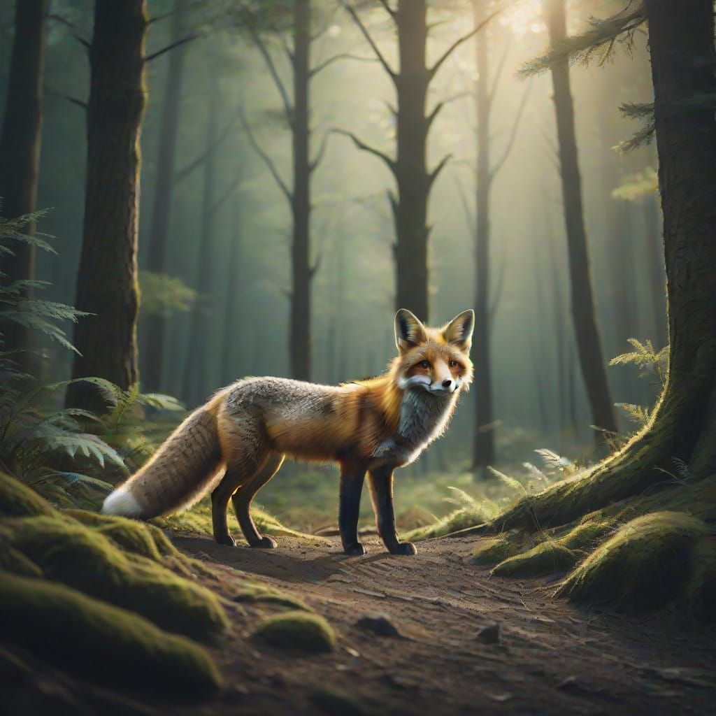 Cinematic Fox in Winter Forest, Shot on 35mm Film