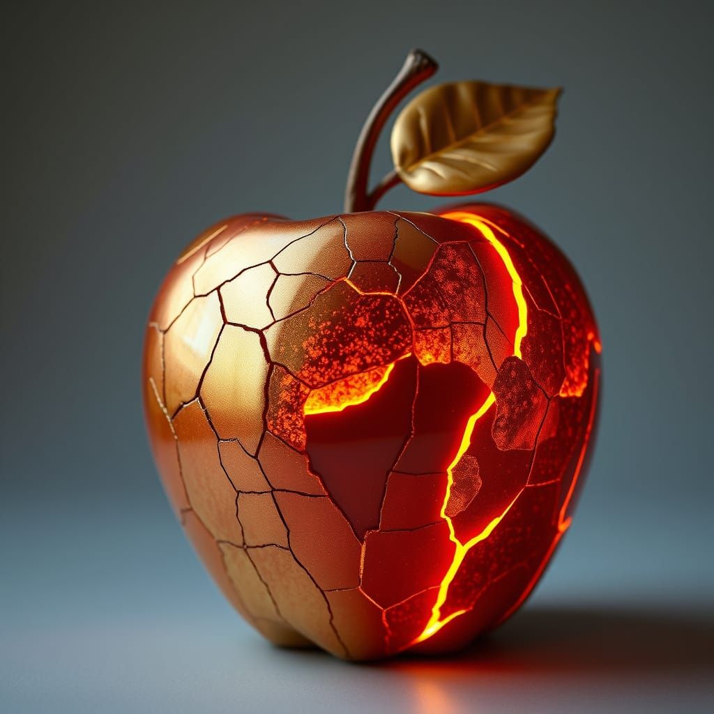 Golden Kintsugi Apple Repair in Pop Surrealist Style