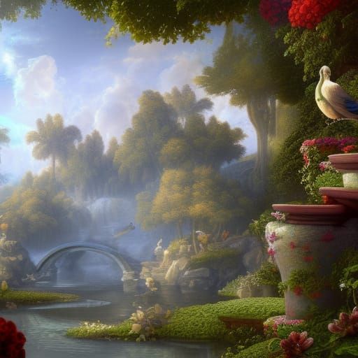 Renaissance Garden: Beautiful Birds in Detailed Matte Painti...