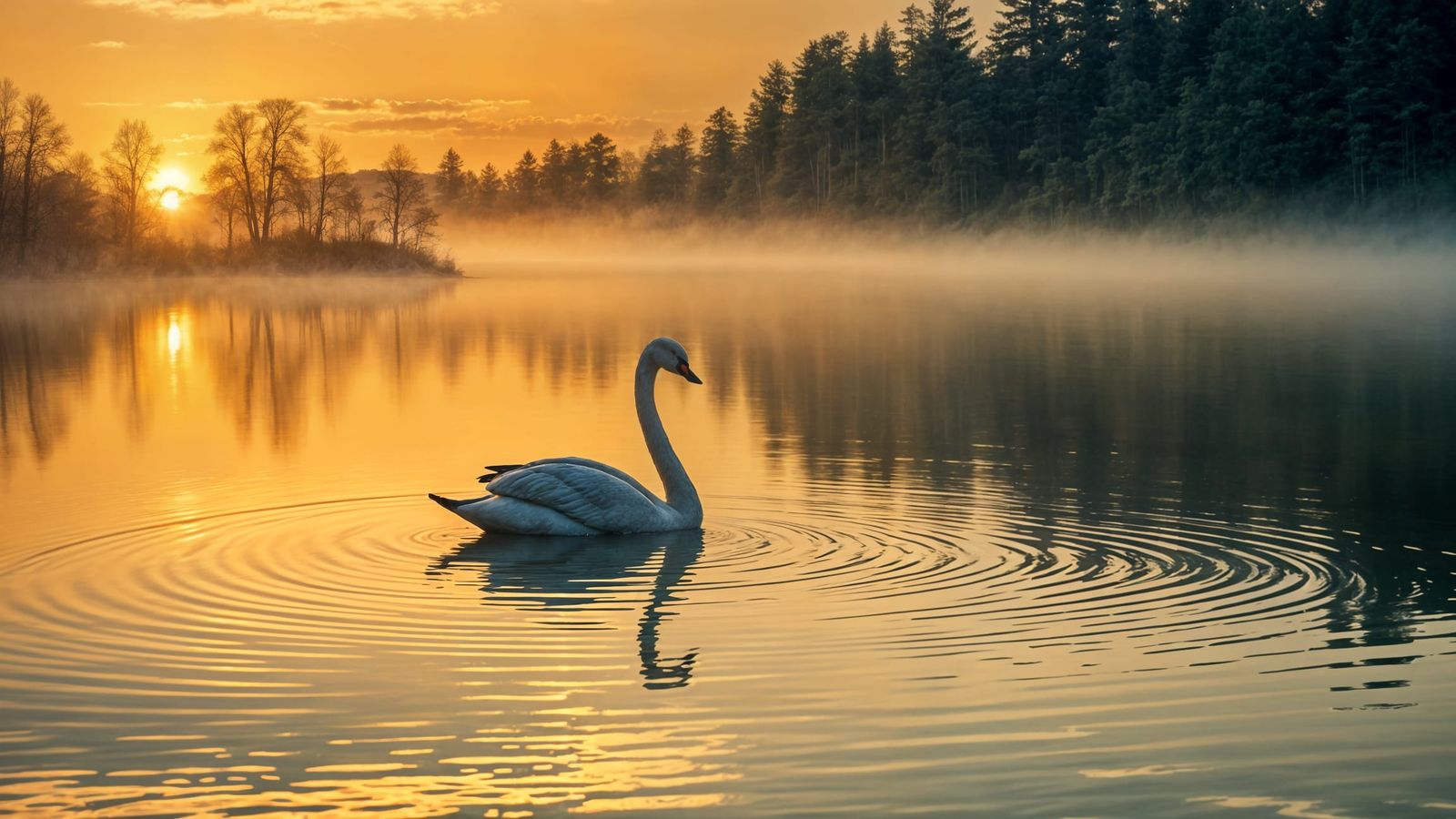 Tranquil Sunset Lake Scene in Hyperrealistic Splash Art