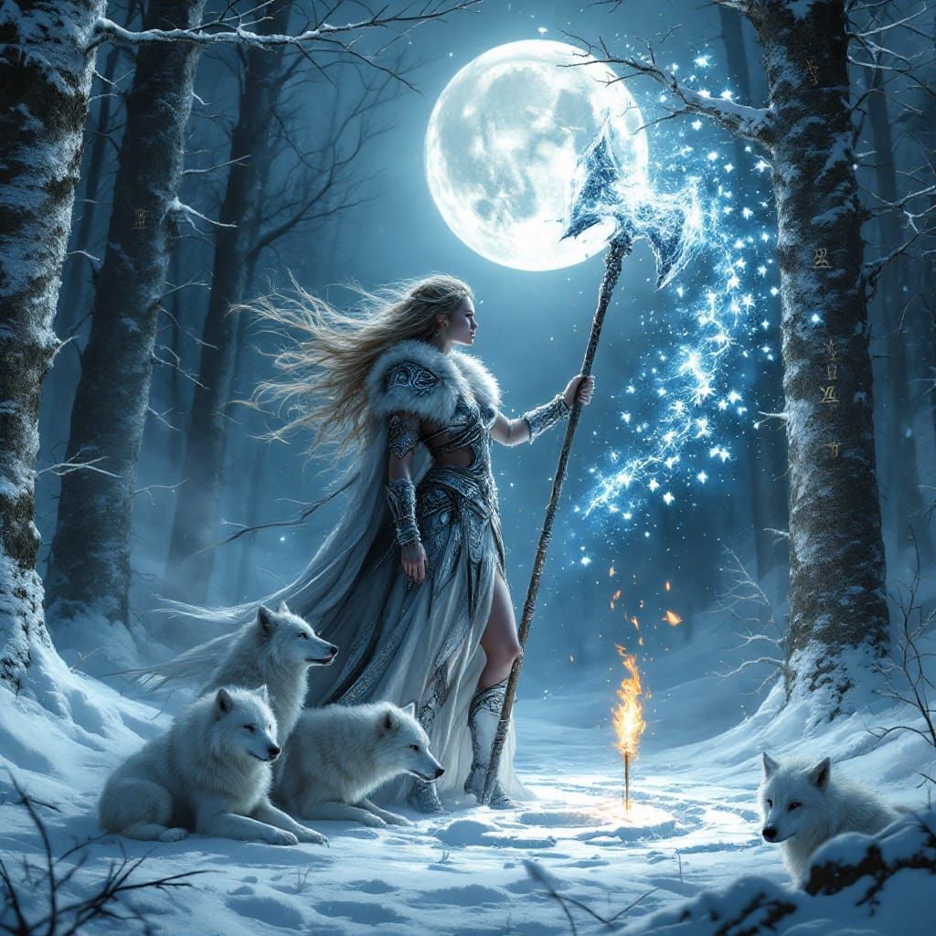 Norse Valkyrie Hilde Weaves Fate Beneath Yggdrasil