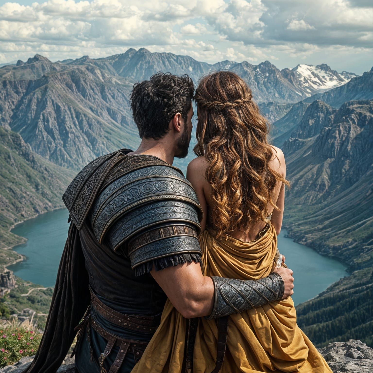 Ancient Greece: Warrior and Woman Overlook Caldera