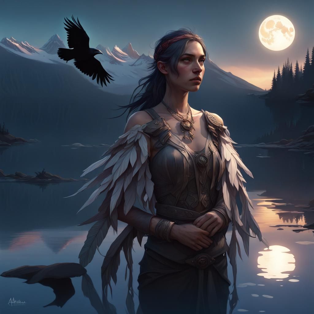 Moonlit Feathers: Detailed Fantasy Portrait