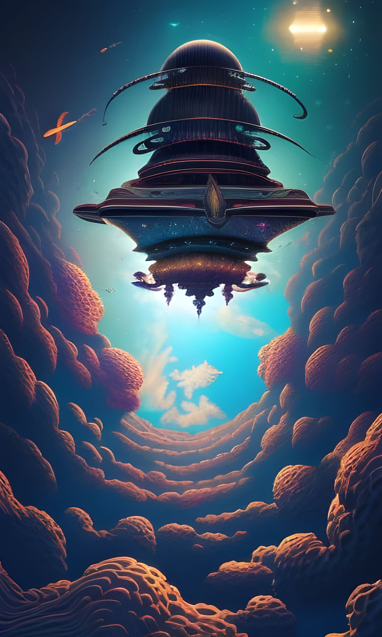 Flying Castle in Space: Hyperrealistic Digital Art