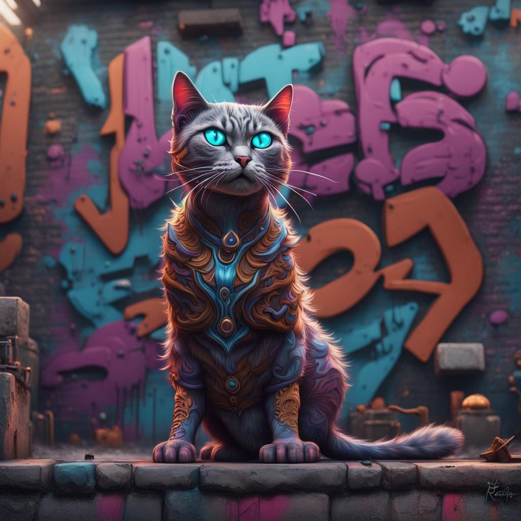 Realistic Graffiti Cat in Detailed Digital Painting