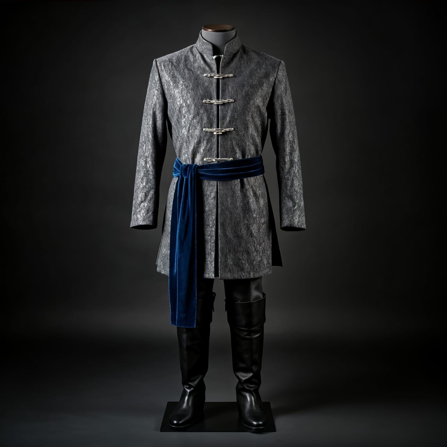 Elegant Fantasy Diplomat's Attire in Charcoal Gray and Silve...