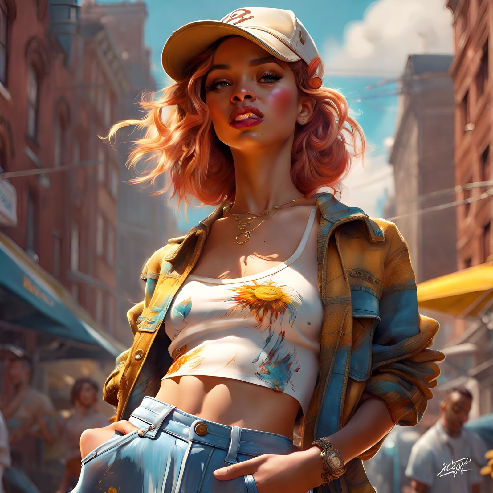 Flirty Hip Hop Model in Digital Painting Style