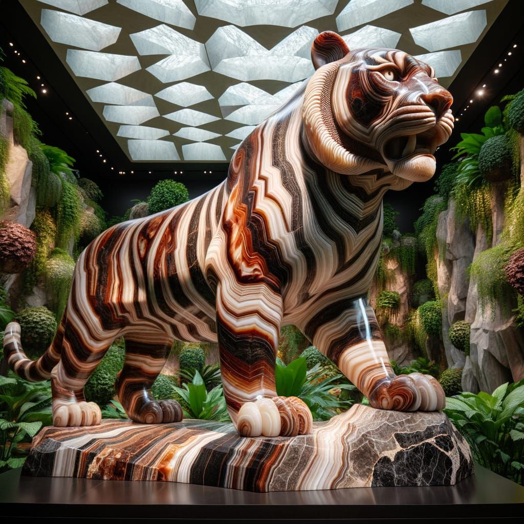 Tiger Sculpture Crafted from Sardonyx Stone