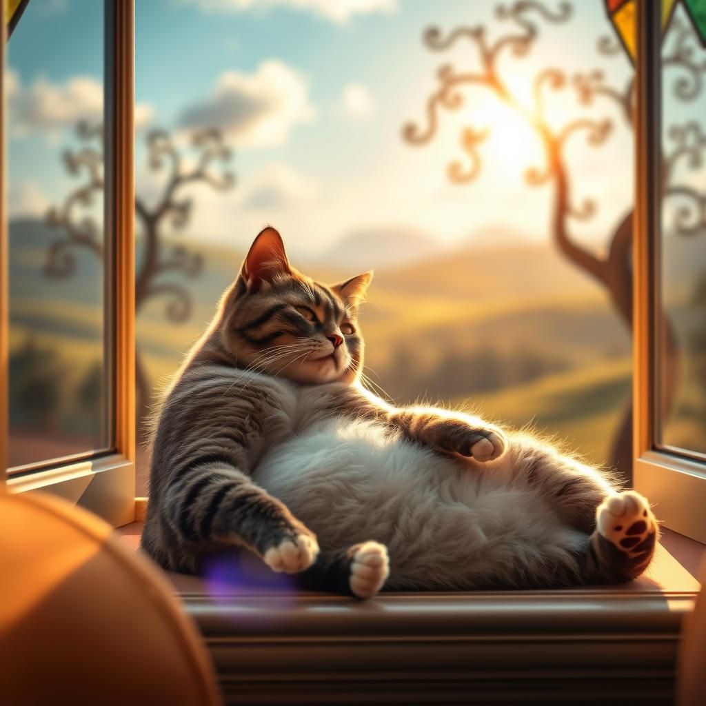 Sun-Drenched British Shorthair Cat in Magical Realism Style