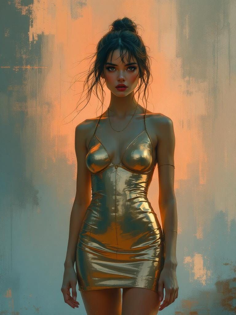 Swedish Woman in Metallic Dress, Digital Atmospheric Art