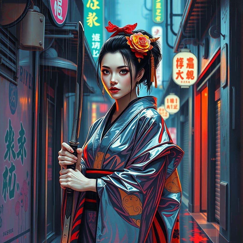 Cybernetic Geisha in Rio: A Cyberpunk Impression