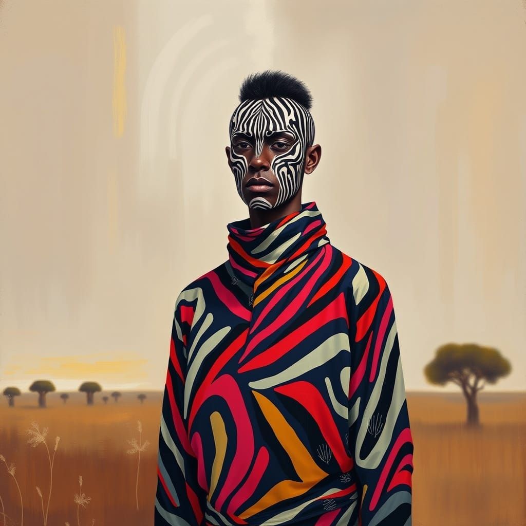 Zebra Stripes on Human Figure, Digital Art Style