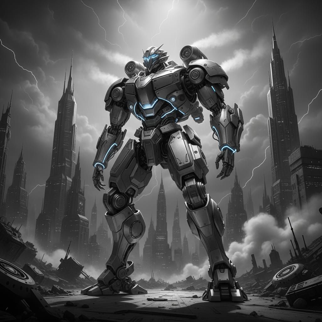 Intricate Mecha Robot in Futuristic Sci-Fi Scene