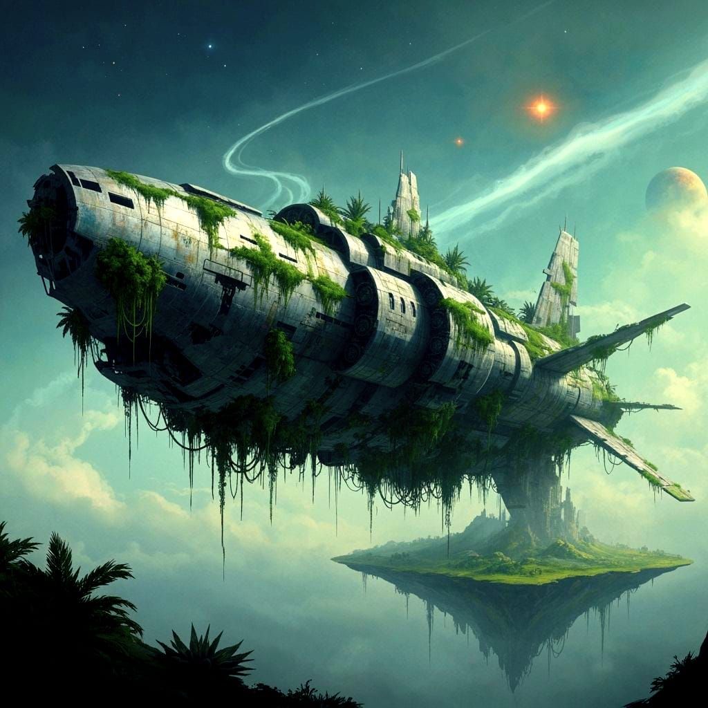 Derelict Spaceship Overgrown in Alien Jungle, Cosmic Lonelin...