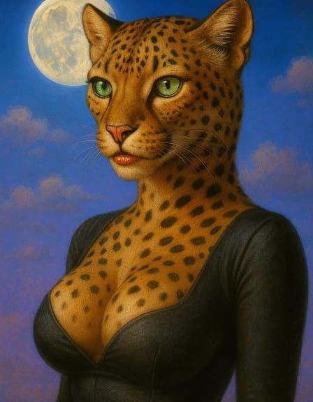 Pop Surrealism Felis-Sapien Woman with Leopard Spots