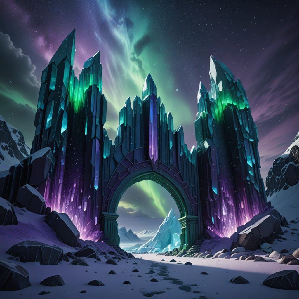 Ethereal Crystal Archway in Antarctic Landscape