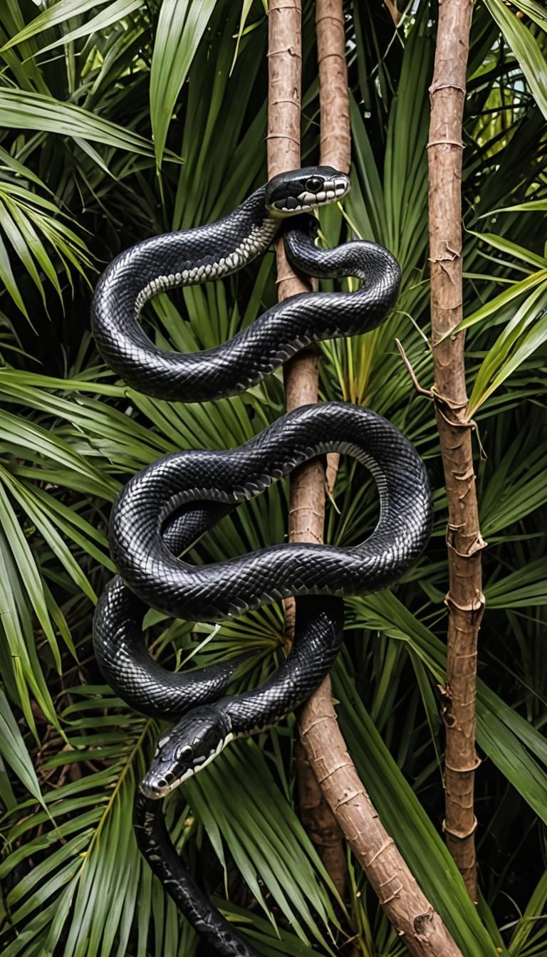 Rat Snake Among Black Palm Trees