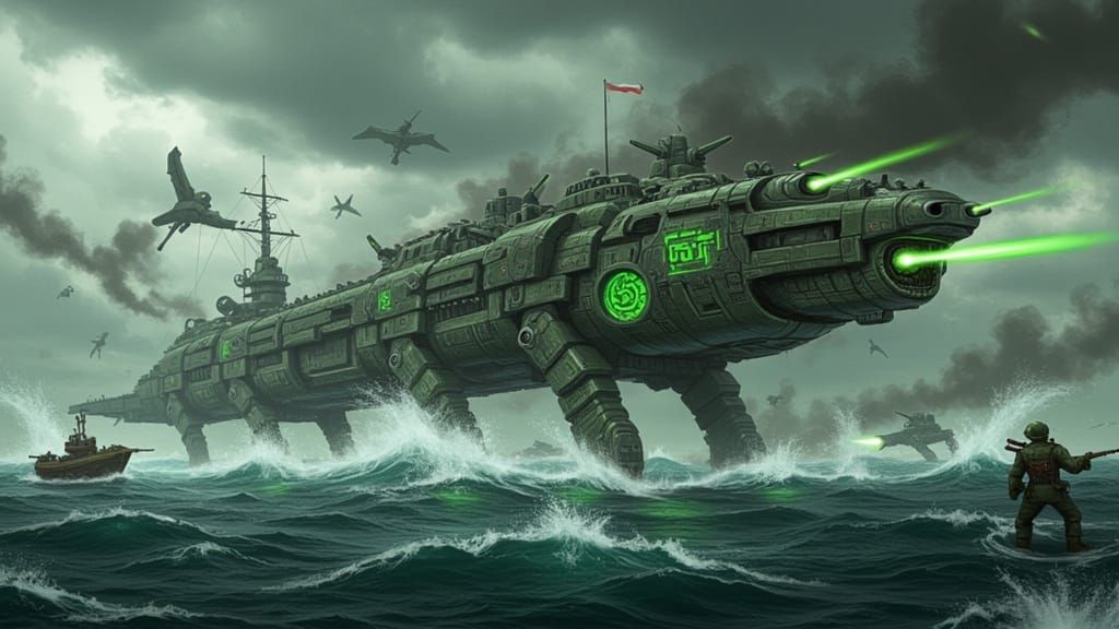 Cyberpunk Space Dreadhulk Breaches the Ocean