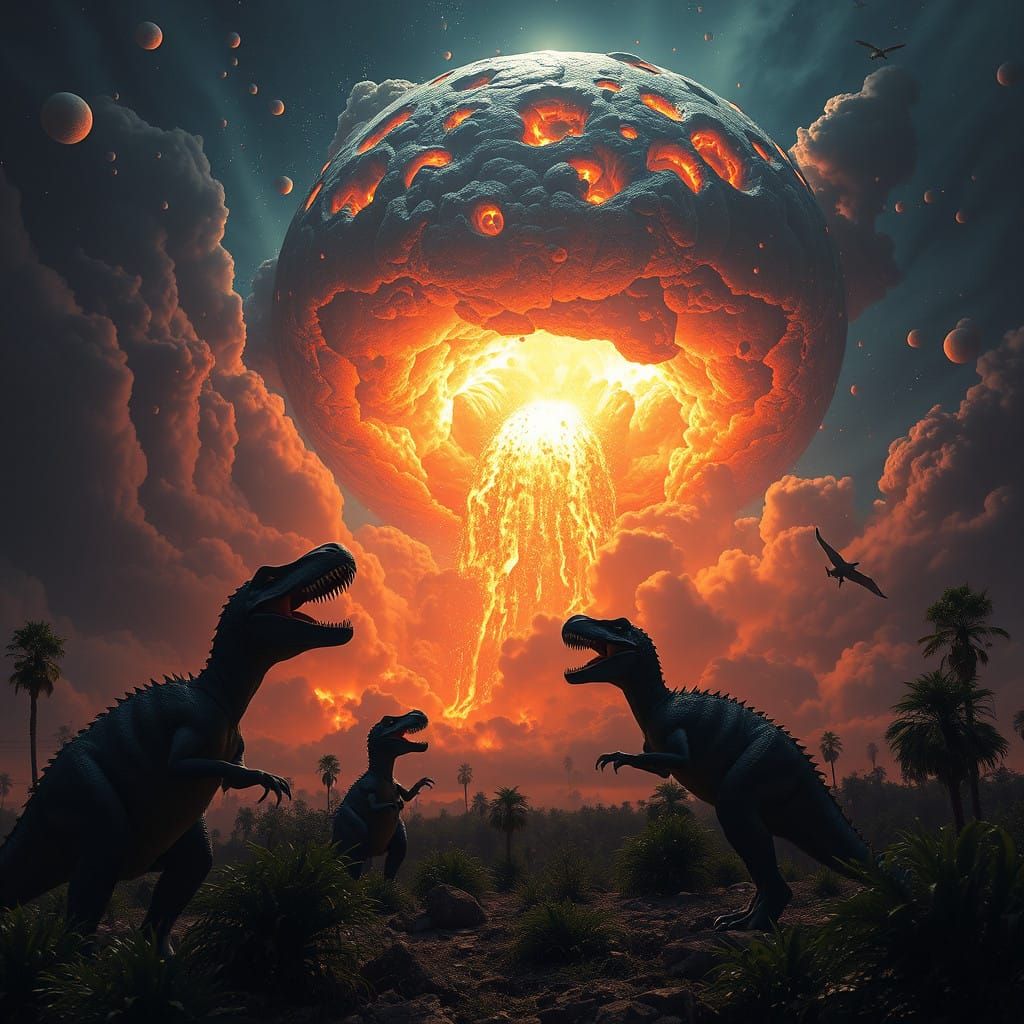 Dinosaurs Witness Apocalypse in Dramatic, Detailed Scene