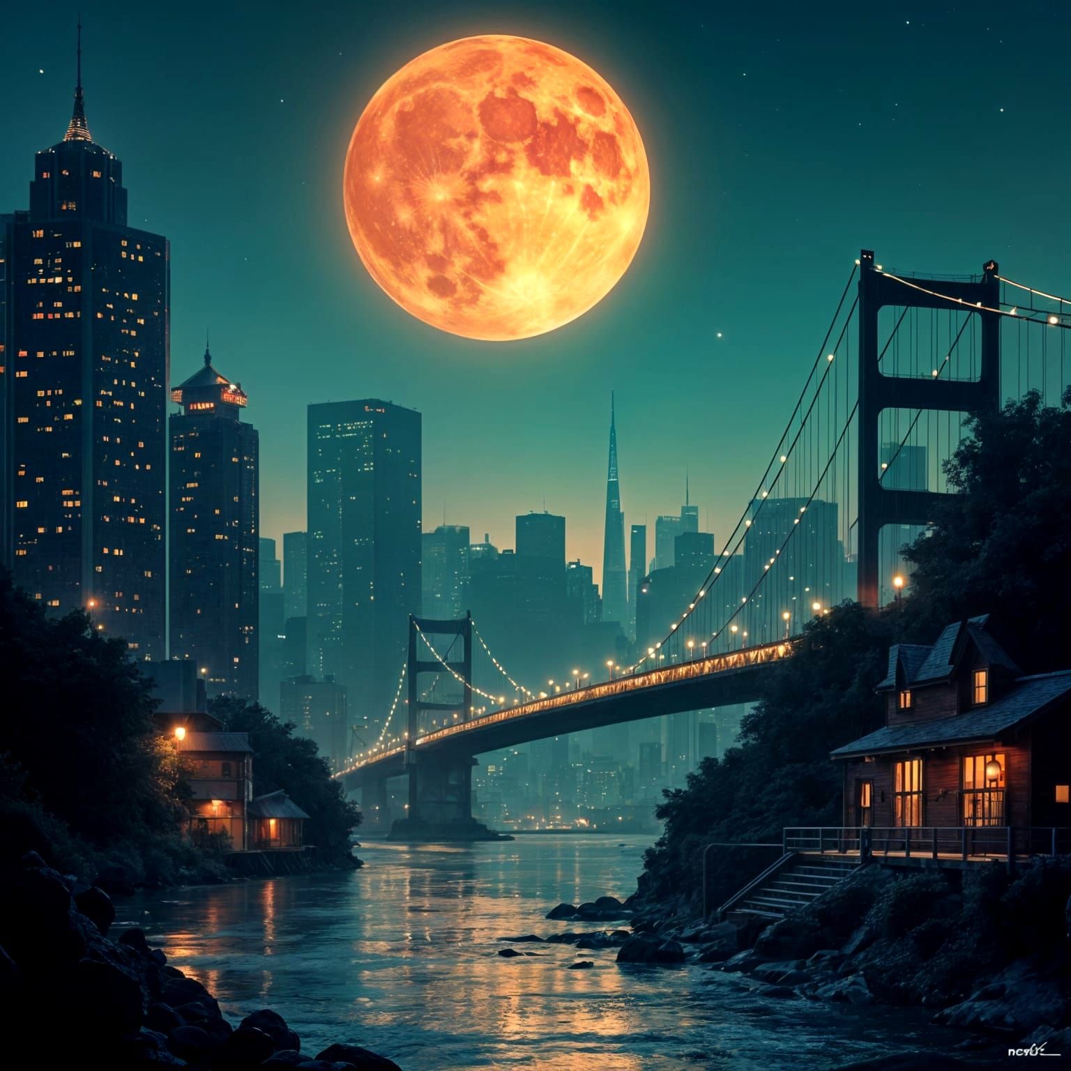 Neon Dreams Under Moonlit Skies