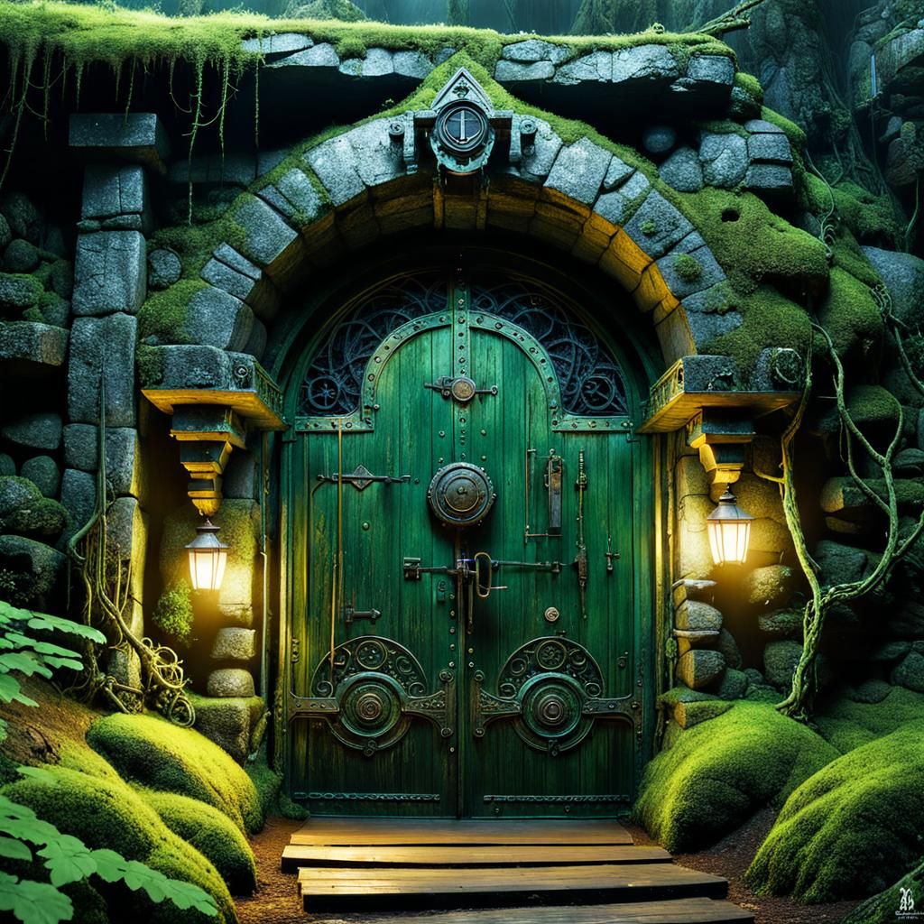 Steampunk Bunker Door with Glowing Symbols