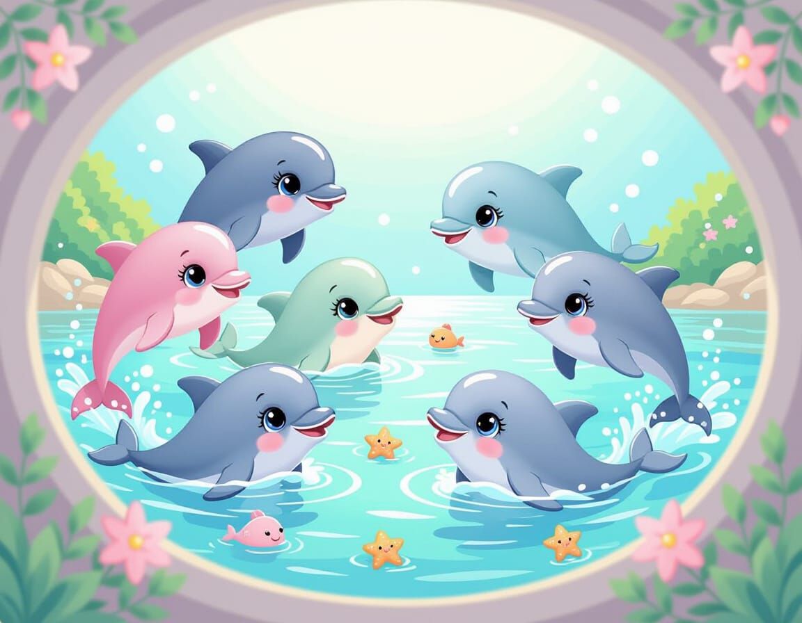 Joyful Dolphins Play in Pastel Ocean Bay