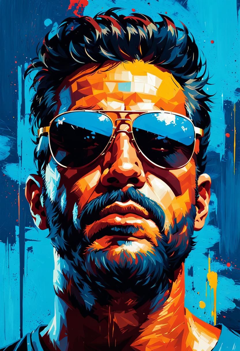 Man in Sunglasses: Palette Knife Oil Painting