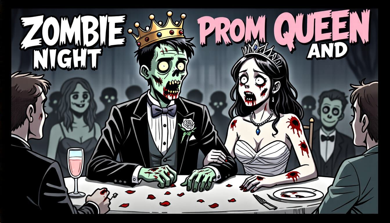 Zombie Prom King and Queen Celebration in Comic Style