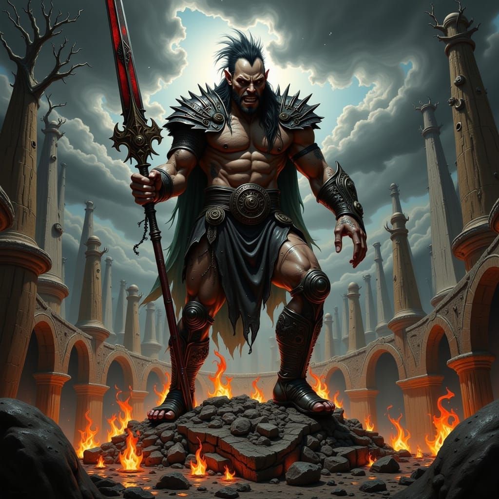 Dark Gladiator Triumphs in Ruined Coliseum