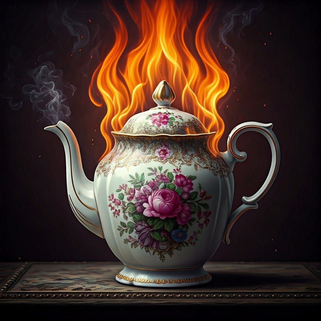 Fiery Victorian Teapot in Gothic Industrial Style