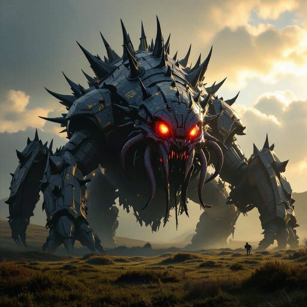 Armored Alien Beast on Misty Moorland