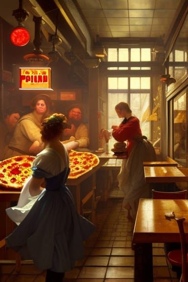 16th Century Oil Painting of a Pizza Parlor