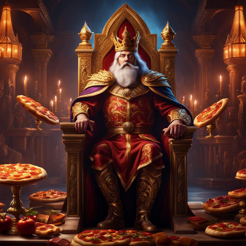 Pizza King on Throne: Detailed Fantasy Art