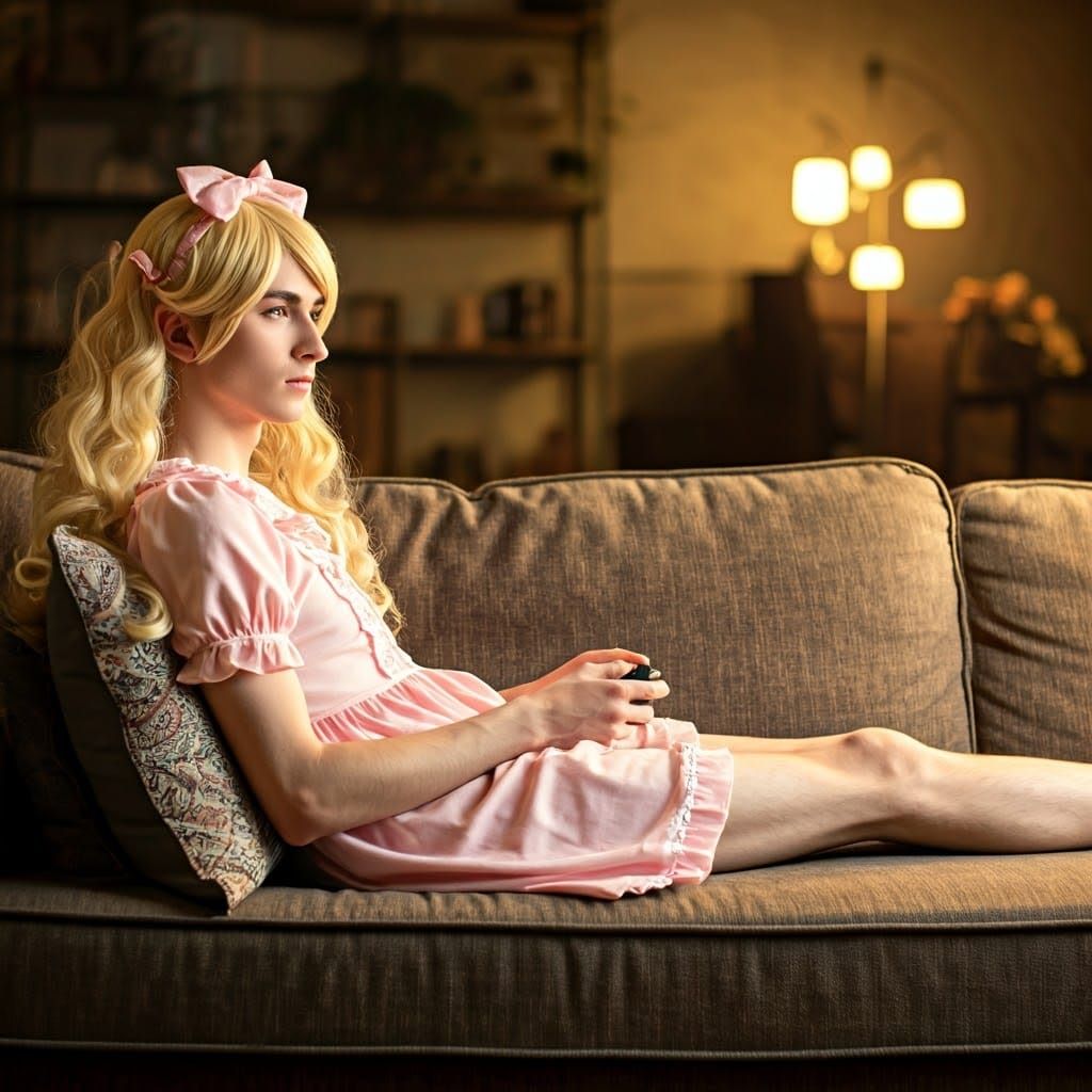 Young Man Relaxing on Plush Sofa