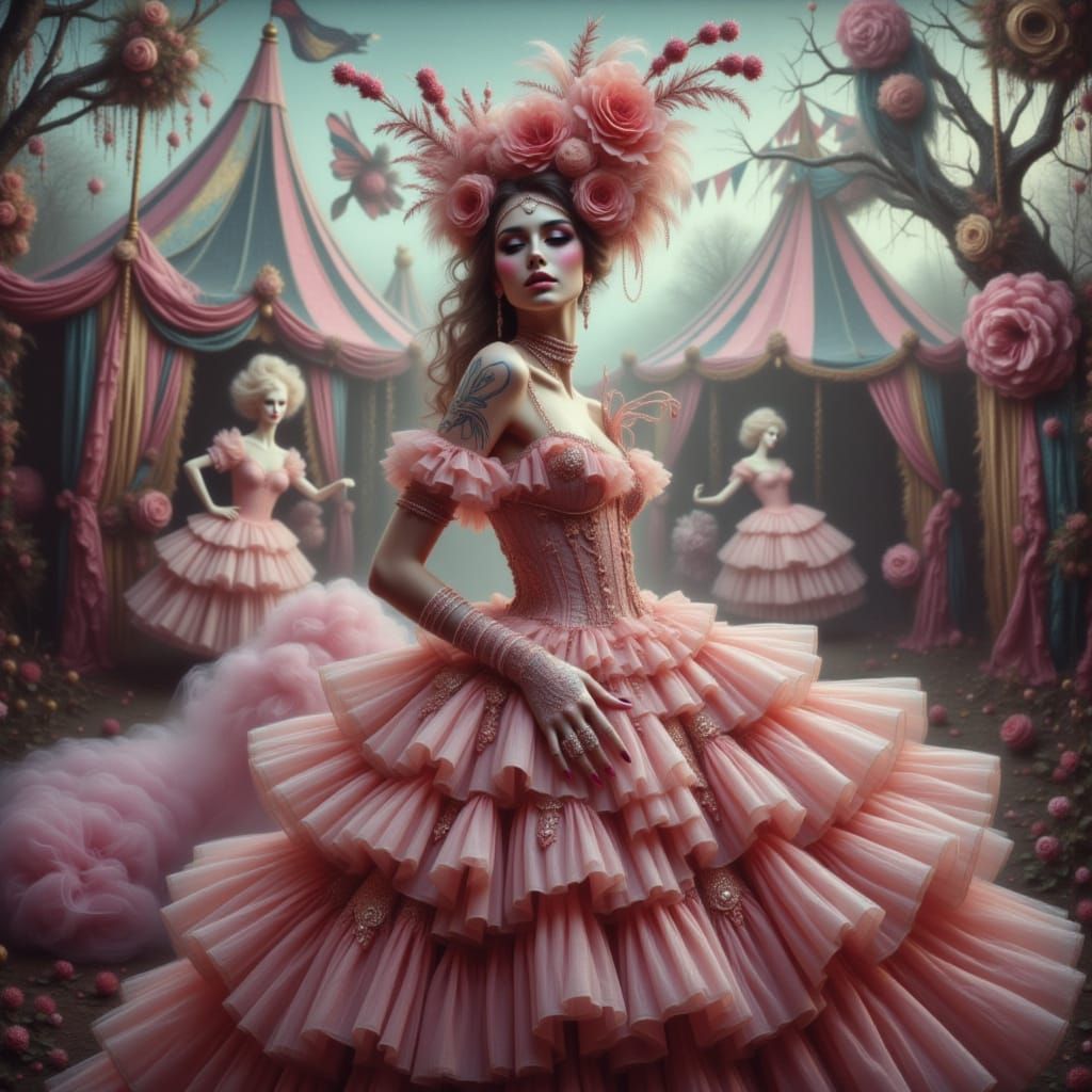 Pastel Goth Circus Star in Pink Dress