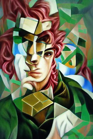 Noriaki Kakyoin Portrait in Cubist Oil Painting Style