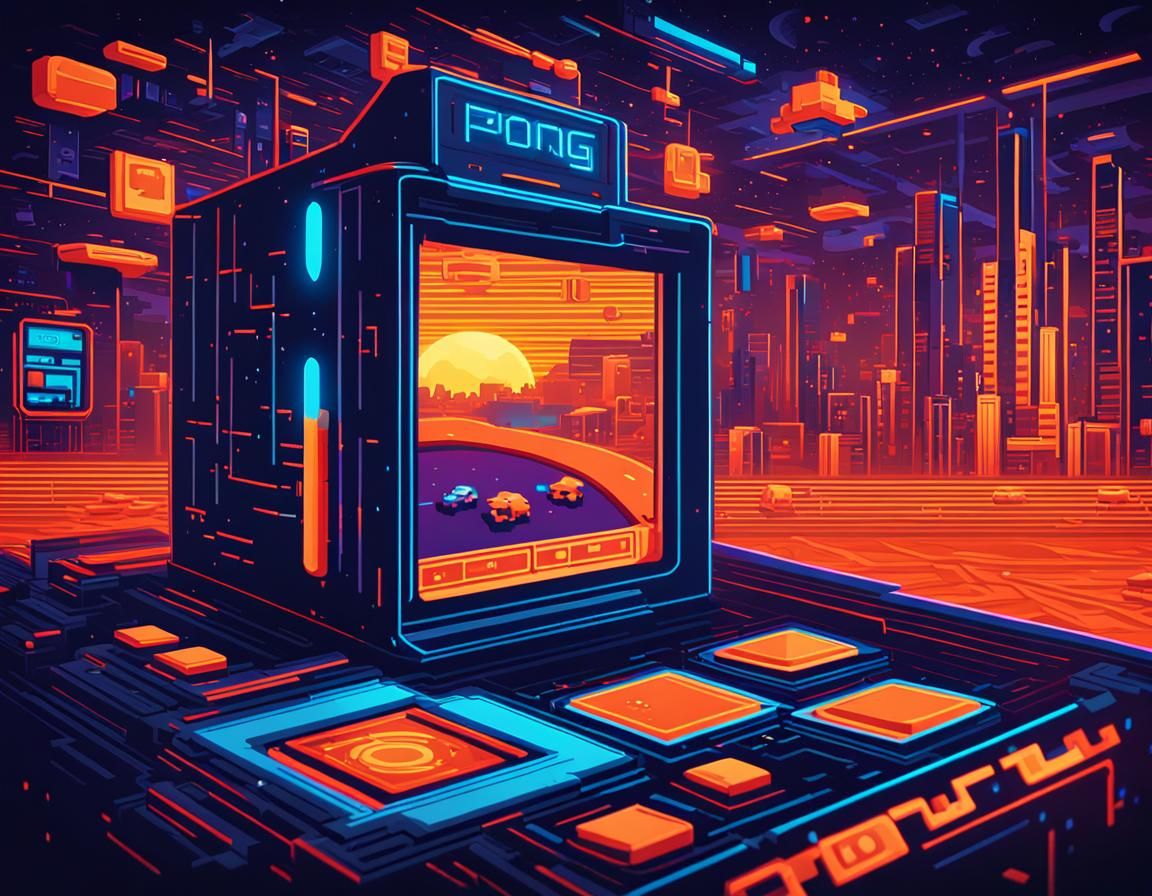 Retro-Futuristic 8-Bit Pong Game Screen Concept Art
