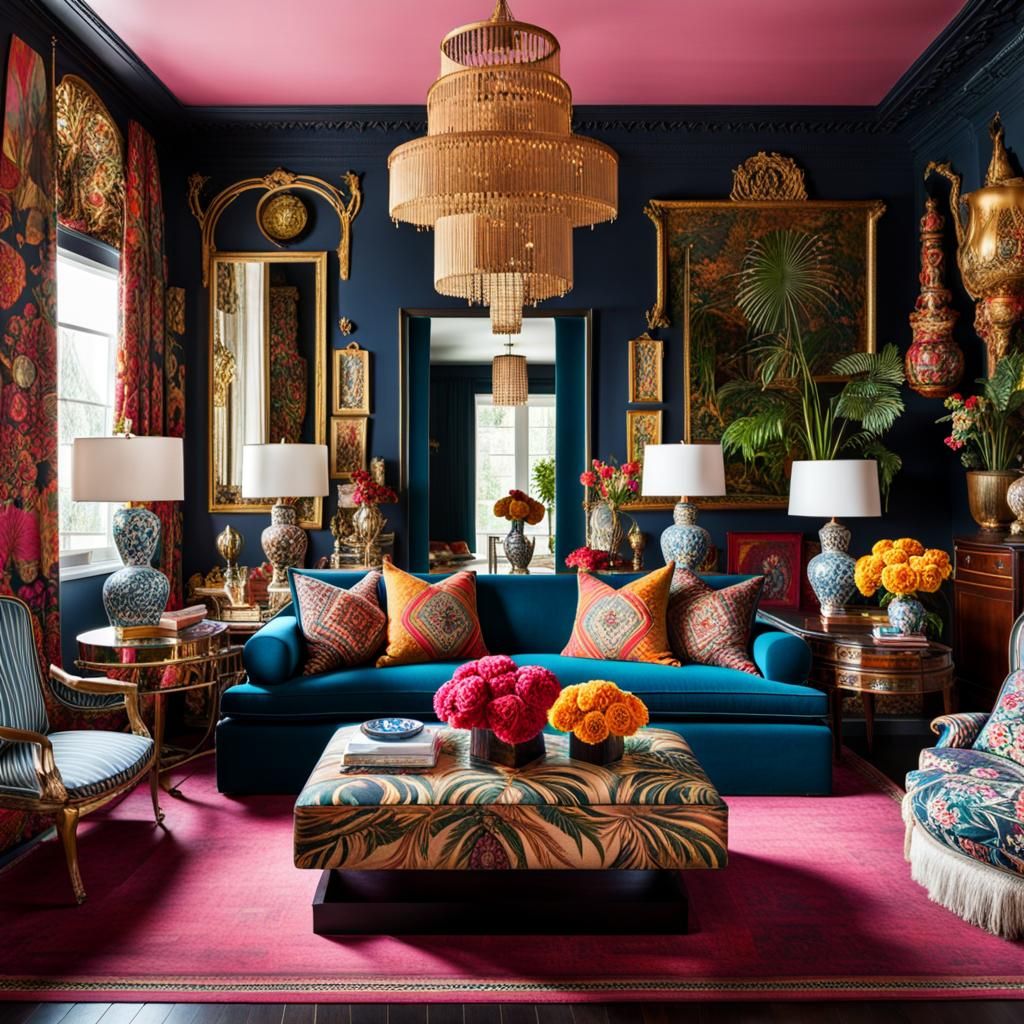 Visually Rich Maximalist Living Room Design