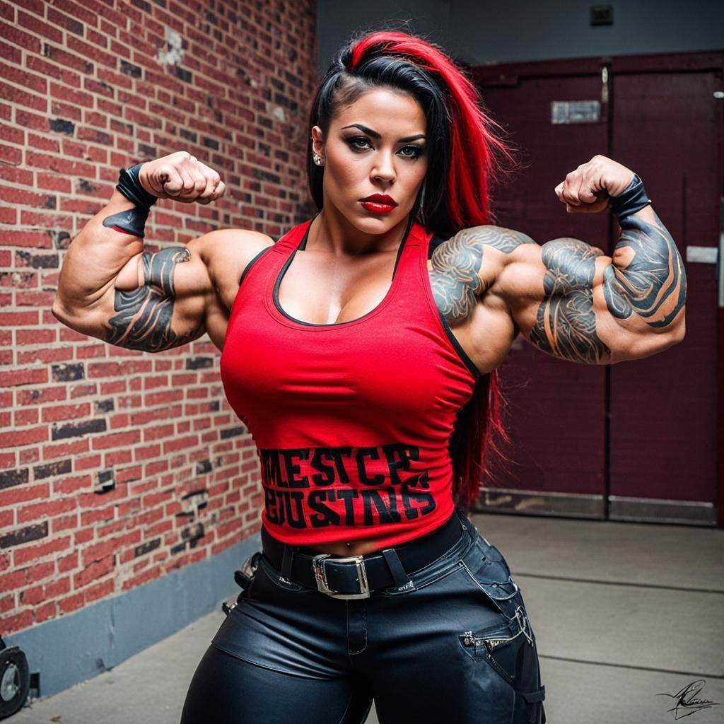 Muscular Chola Portrait with Red Accents