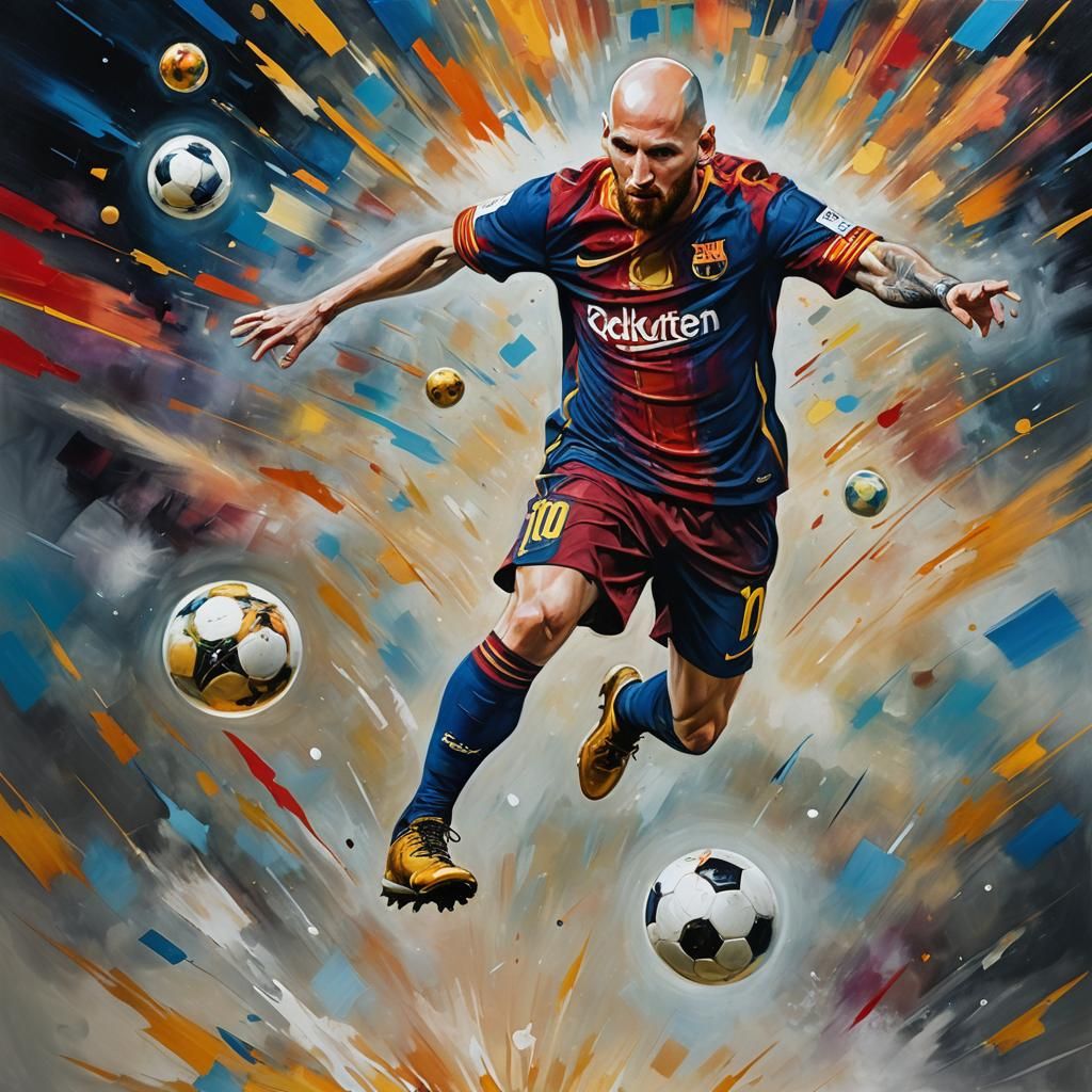 Bald Messi Levitating in a Mystical Realm
