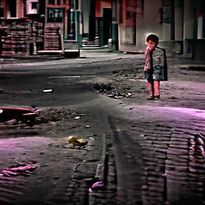 Child's Solitary Search in War-Ravaged City