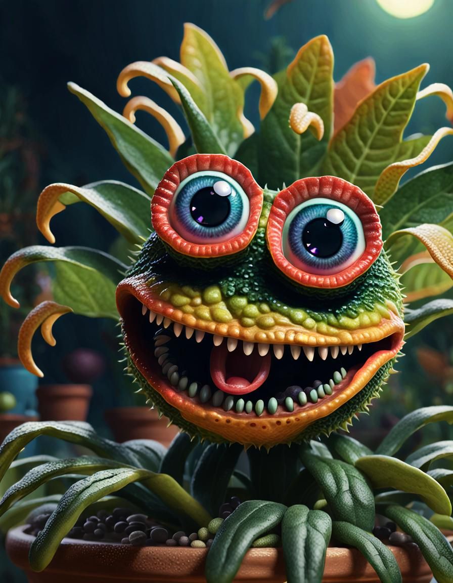 Googly-Eyed Houseplant Character in Craft Aesthetic