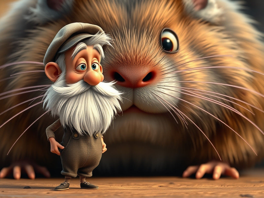 Tiny Man and Giant Hamster Cartoon