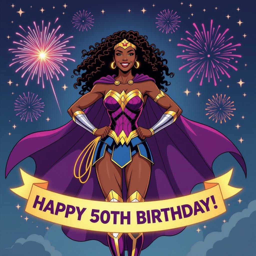 Powerful Black Woman as Wonder Woman in Afrofuturist Style