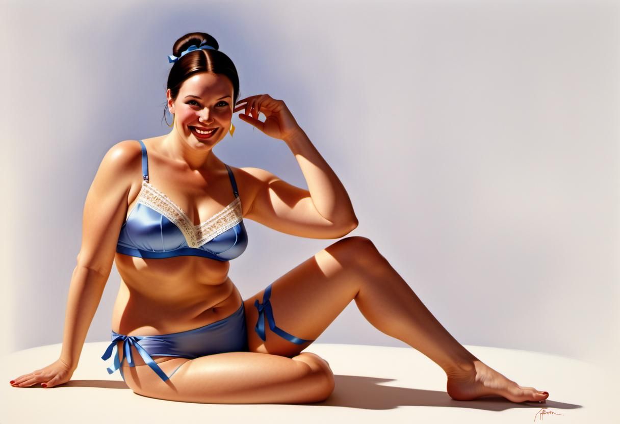 Classic Pin-Up Illustration of a Woman in Lingerie