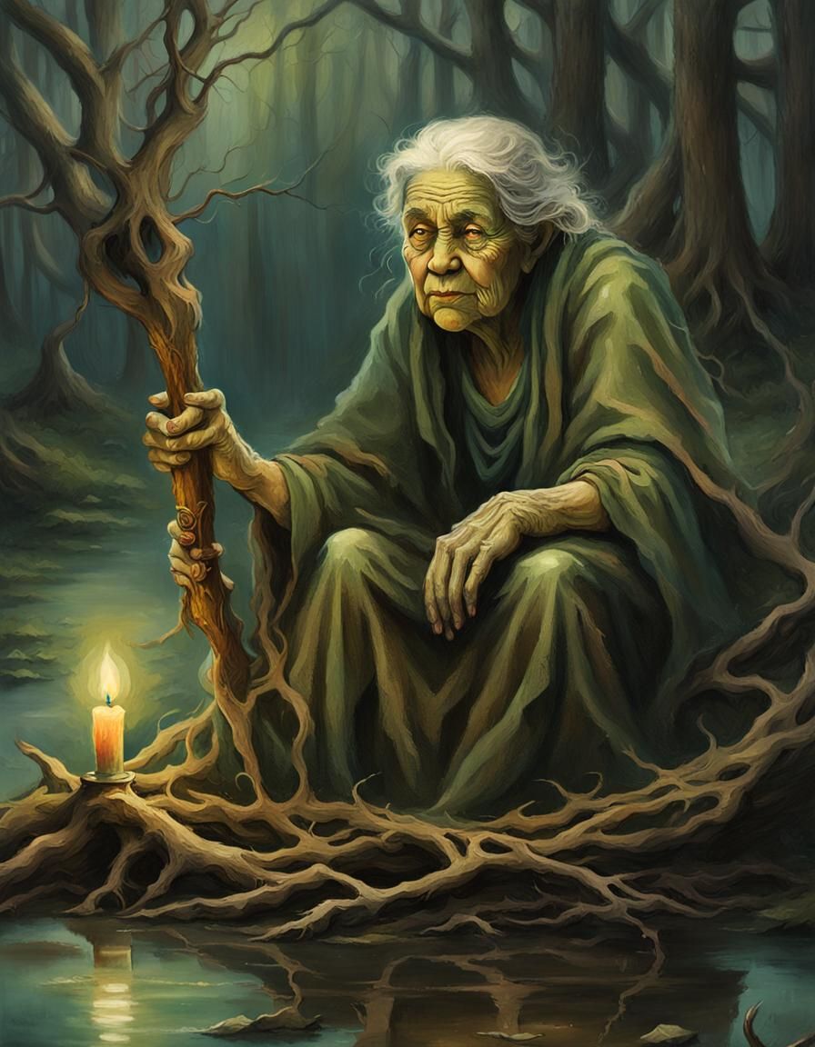 Swamp Witch in Thomas Kinkade Style